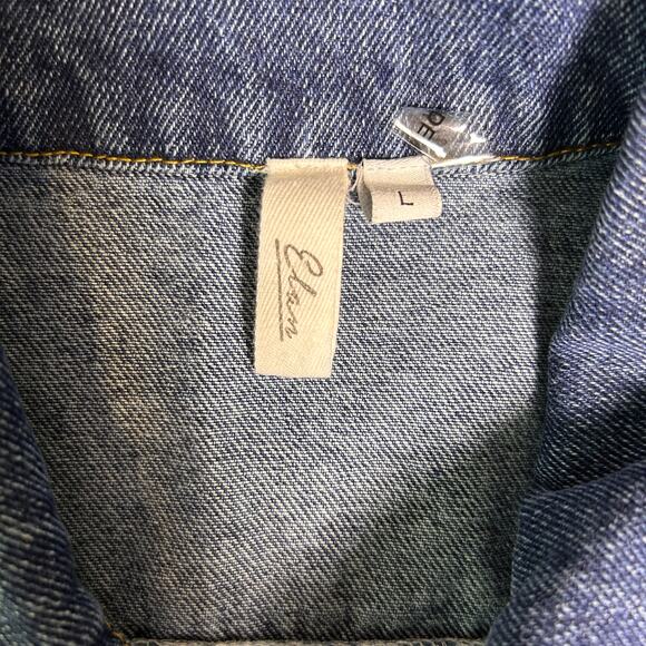 Elan Denim Jacket Womens L Rushed Shoulder Feminine Classic Trucker Girly - Picture 3 of 6